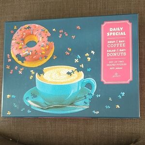 SOUP of the DAY:  COFFEE - SALAD of the DAY:  DONUTS - SET OF TWO SHAPED PUZZLES